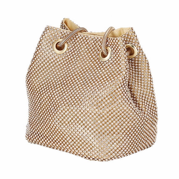 MUSOIE Evening Bag Clutch Purses for Women Drawstring Rhinestone Glitter Bucket Bag for Party Prom