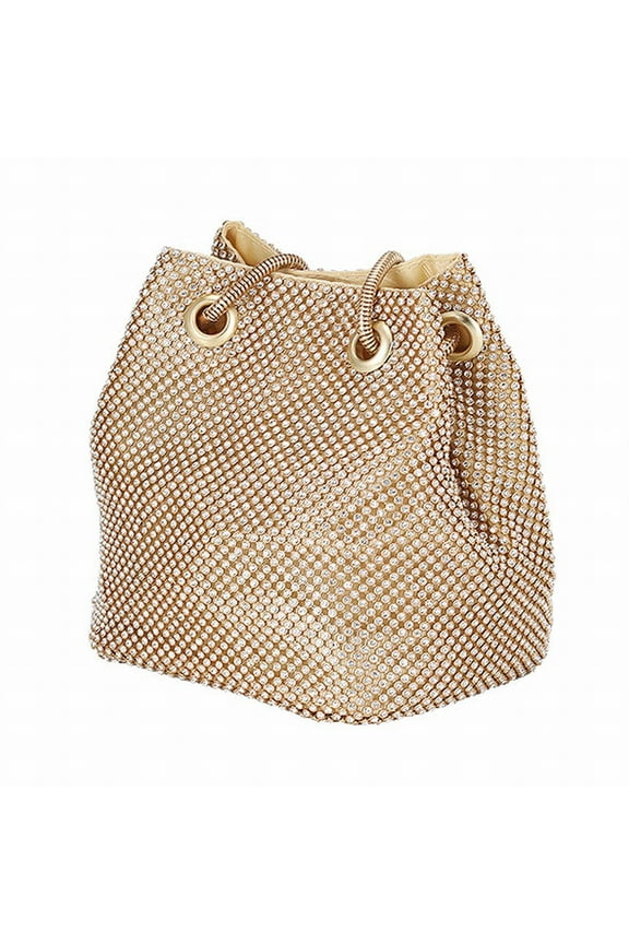 Evening Bag Clutch Purses for Women Drawstring Rhinestone Glitter Bucket Bag for Party Prom