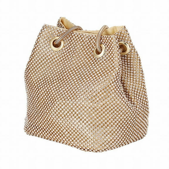 MUSOIE Evening Bag Clutch Purses for Women Drawstring Rhinestone Glitter Bucket Bag for Party Prom