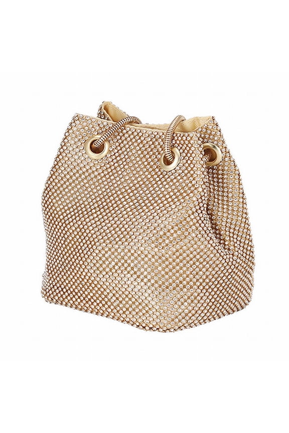 Evening Bag Clutch Purses for Women Drawstring Rhinestone Glitter Bucket Bag for Party Prom