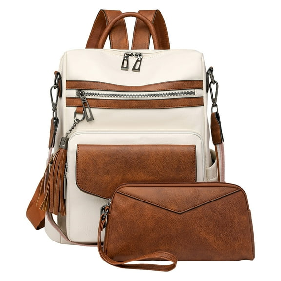 MUSOIE Laptop Backpack Purse for Women Large Capacity PU Leather Travel Daypack Shoulder Bags