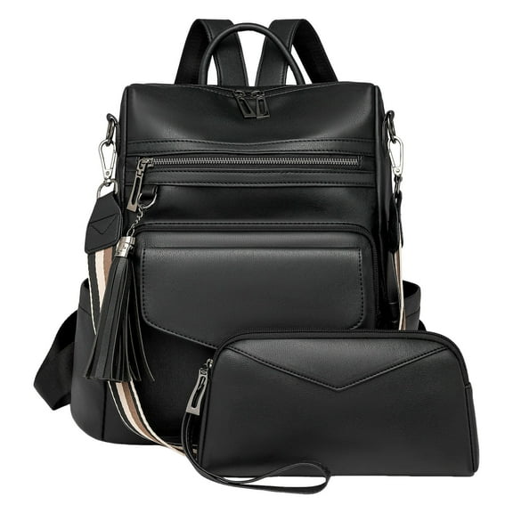 MUSOIE Laptop Backpack Purse for Women Large Capacity PU Leather Travel Daypack Shoulder Bags