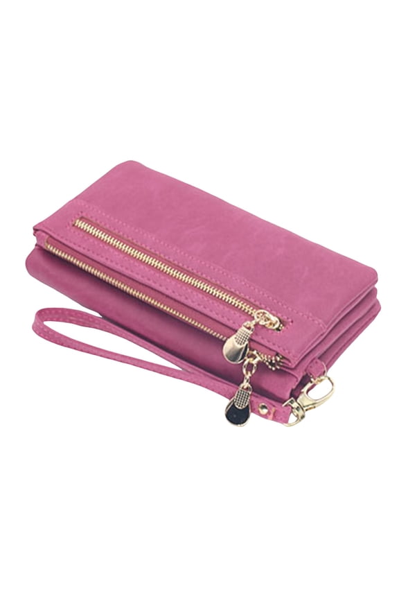 Small Wallets for Women Bifold Double Zipper Pockets Wristlet Case Purse with 2 ID Windows