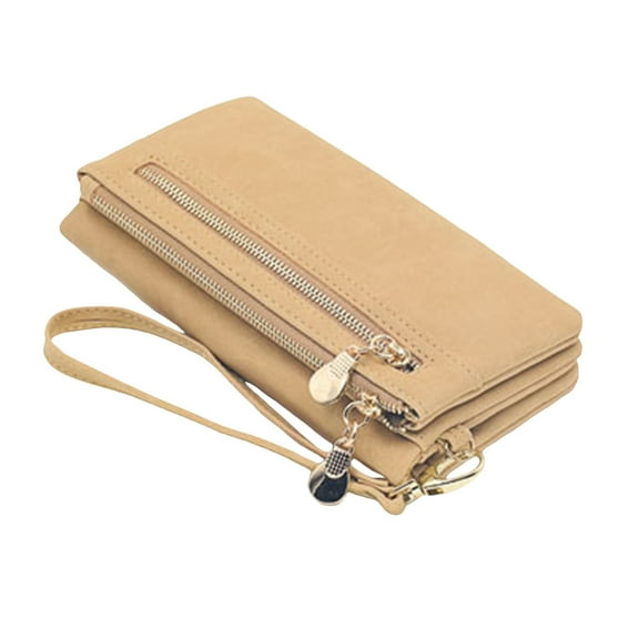 MUSOIE Small Wallets for Women Bifold Double Zipper Pockets Wristlet Case Purse with 2 ID Windows