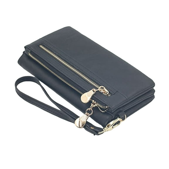 MUSOIE Small Wallets for Women Bifold Double Zipper Pockets Wristlet Case Purse with 2 ID Windows