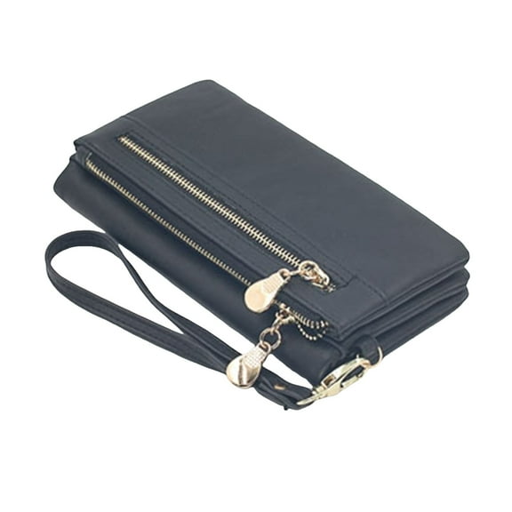 MUSOIE Small Wallets for Women Bifold Double Zipper Pockets Wristlet Case Purse with 2 ID Windows