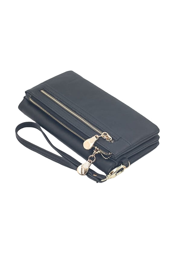 Small Wallets for Women Bifold Double Zipper Pockets Wristlet Case Purse with 2 ID Windows