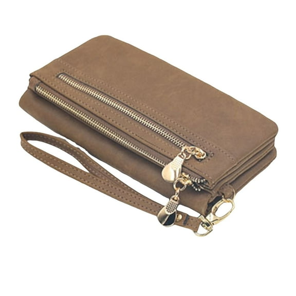 MUSOIE Small Wallets for Women Bifold Double Zipper Pockets Wristlet Case Purse with 2 ID Windows