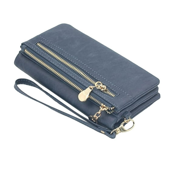 MUSOIE Small Wallets for Women Bifold Double Zipper Pockets Wristlet Case Purse with 2 ID Windows