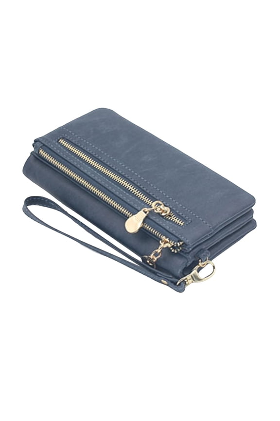 Small Wallets for Women Bifold Double Zipper Pockets Wristlet Case Purse with 2 ID Windows