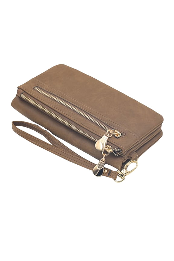 Small Wallets for Women Bifold Double Zipper Pockets Wristlet Case Purse with 2 ID Windows