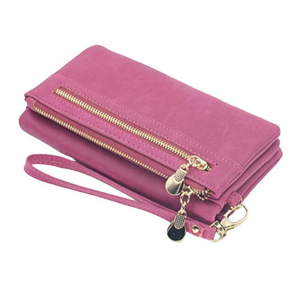 MUSOIE Small Wallets for Women Bifold Double Zipper Pockets Wristlet Case Purse with 2 ID Windows