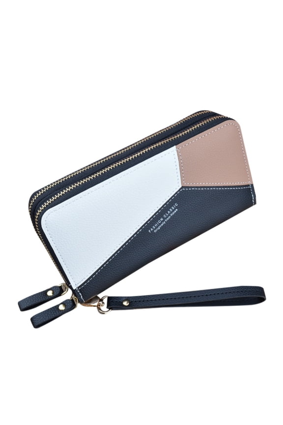 Wallet Women Double Zipper Long Clutch Wallet Cellphone Wallet with Removable Wristlet Strap
