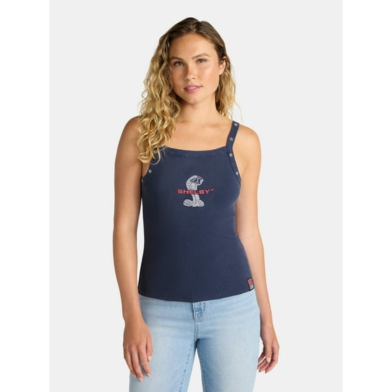 Shelby Mustang Women's Graphic Tank Top with Snap Accents, Sizes XXS-XXL