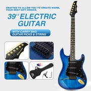 MUSTAR 39" Full Size Electric Guitar Kit,Solid Body for Adult Beginner with 25W Amp,Gig Bag,Capo,Strap,Cable,PicksBlue
