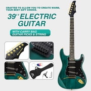 MUSTAR 39" Full Size Electric Guitar Kit,Solid Body for Adult Beginner with 25W Amp,Gig Bag,Capo,Strap,Cable,PicksGreen
