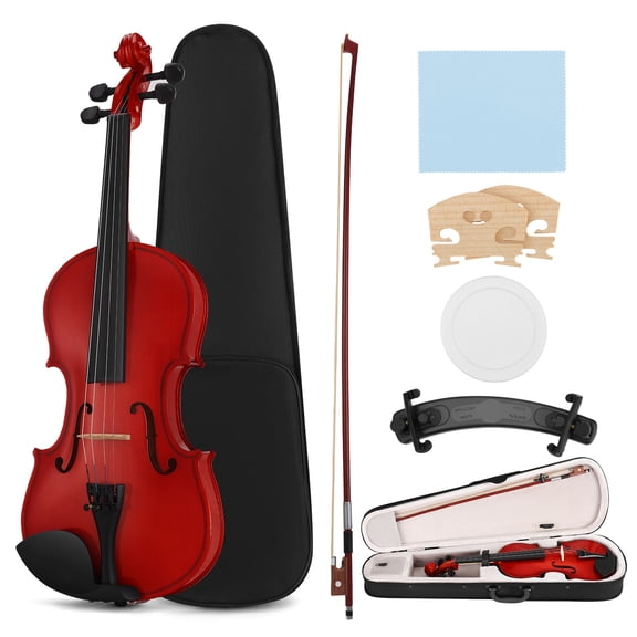 MUSTAR 4/4 Full Classic Violin Set with Bow, Rosins, Hard Case, Mute, Fingerboard Stickers, Shoulder Rest, Beginner Kit (Red Brown)