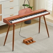 MUSTAR 88 Key Piano Keyboard for Beginners, Portable Semi Weighted Electric Digital Piano with 3-Pedal Unit, Built-In Speakers, USB/MIDI Connecting Brown