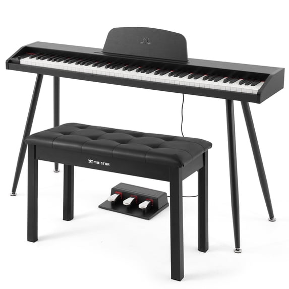 MUSTAR 88-Key Portable Digital Piano Electric Semi Weighted Dual Keyboards with Piano Bench,USB/MIDI,Bluetooth,Triple Pedal,4 Legged Stands(Black)