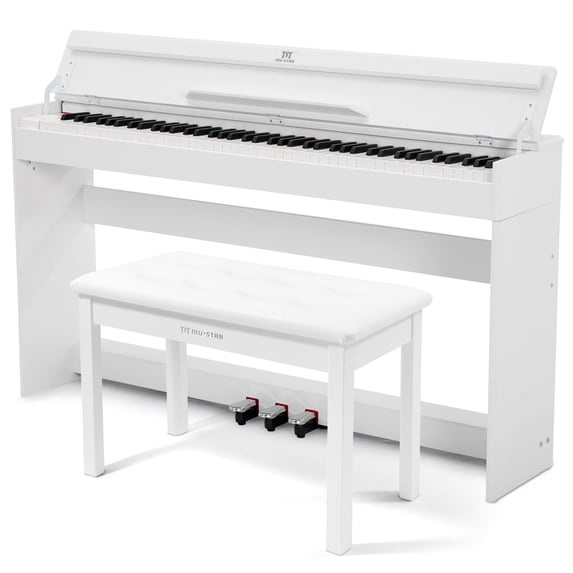MUSTAR 88 Keys Digital Piano Fully Weighted Graded Hammer Action Keyboard for Beginner with 3-Pedal,Piano Bench(White)
