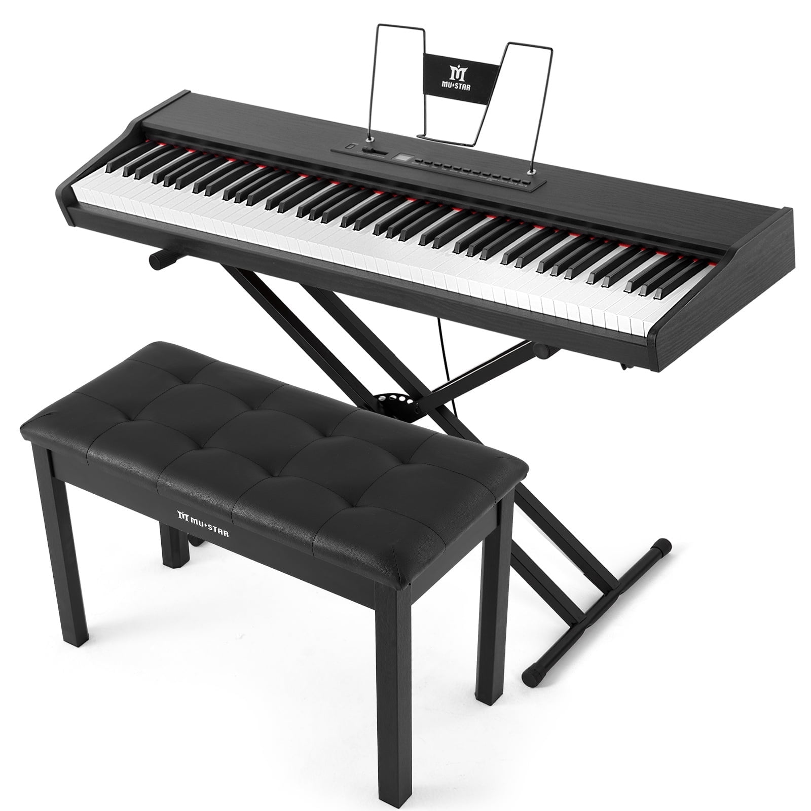 MUSTAR 88 Keys Electric Digital Piano Semi Weighted Keyboard w/USB MIDI,Bluetooth,Pedal,Bench(Black)