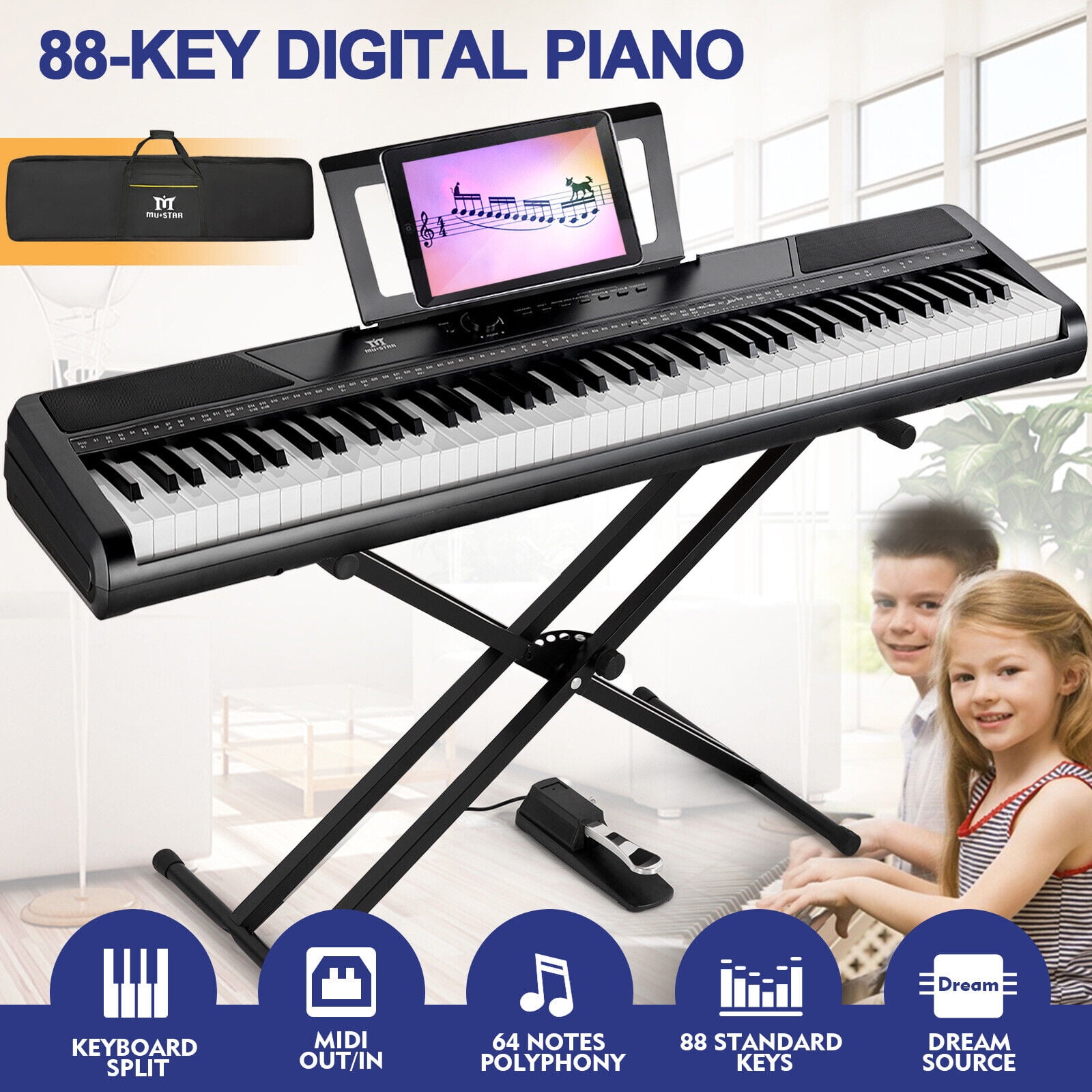 MUSTAR 88 Keys Semi Weighted Digital Piano Portable Electric Keyboard for Beginners with Pedal
