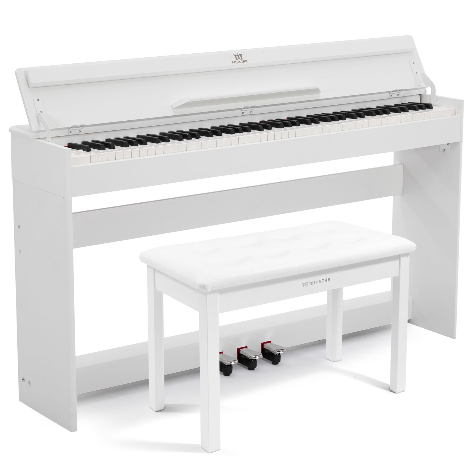 MUSTAR 88Keys Fully Weighted Digital Piano Graded Hammer Action Keyboards for Beginners with 3-Pedal,Piano Bench(White)