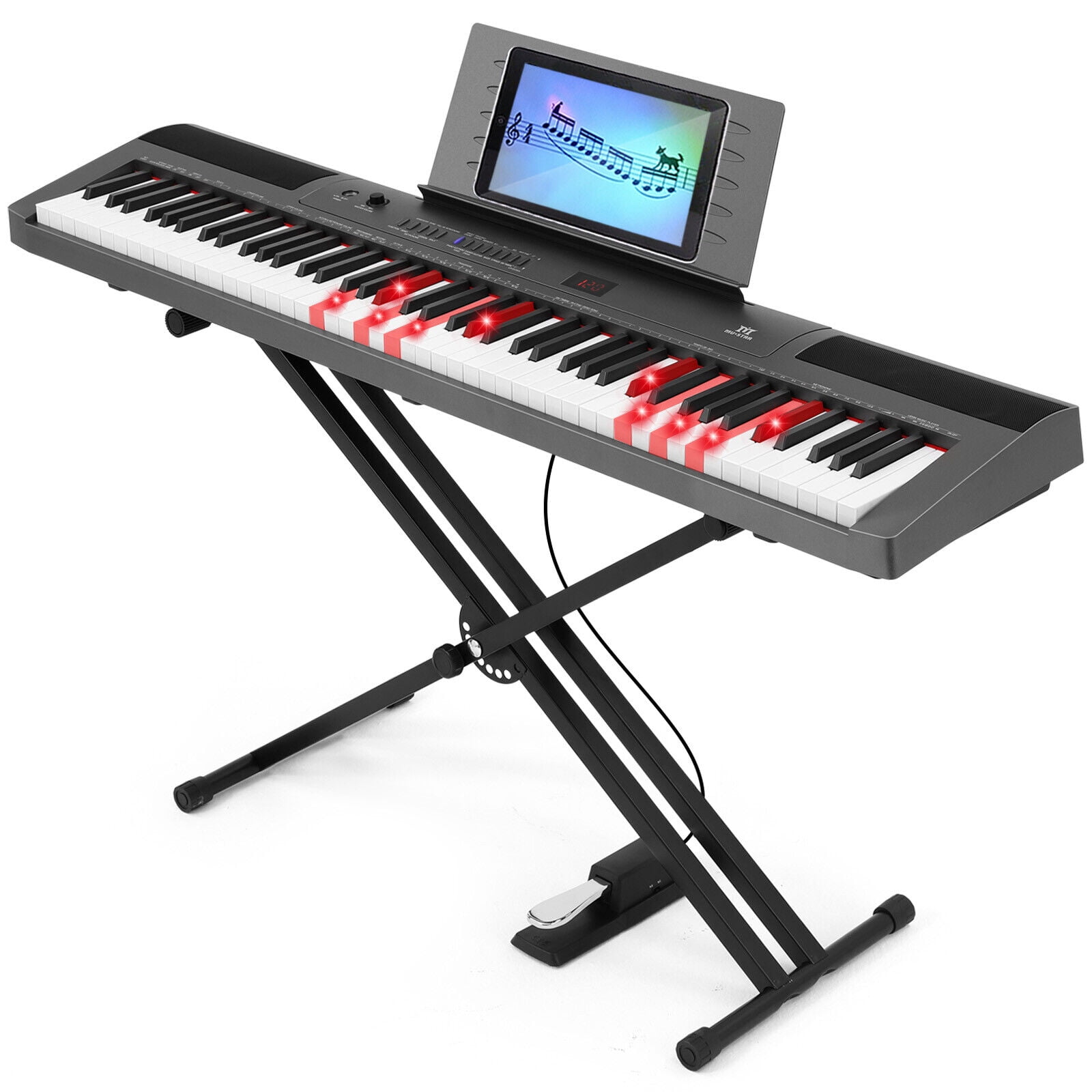MUSTAR Digital Piano 88 Lighted Keys Semi Weighted Full Size Electric Piano Keyboard for Beginners with Stand (Gray)
