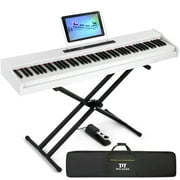 MUSTAR Portable 88 Keys Semi Weighted Digital Piano Electric Full Size Keyboard with Stand,Bluetooth,Sustain Pedal,Storage BagWhite