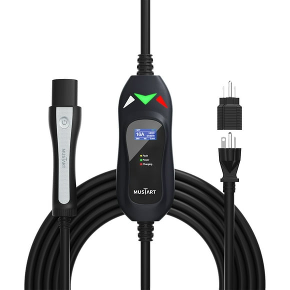 MUSTART Level 1-2 Tesla Charger - 110-240V, 16 Amp, NEMA 6-20 Plug with NEMA 5-15 Adapter - Portable Electric Car Charger for Tesla - Compatible with All Tesla Models X/Y/3/S