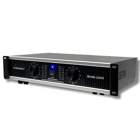 MUSYSIC SYS‑2000 Professional 2‑Channel Power Amplifier – 2000W Peak, ATR Technology, XLR and 1/4" Inputs, Speakon and Binding Post Outputs, 2U Rackmount