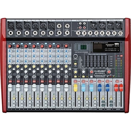 MUSYSIC MU-P210fx Professional 10-Channel Powered Mixer – 4800W PMPO, Bluetooth, USB/SD, 24-Bit DSP Effects, 7-Band EQ, XLR Inputs, Phantom Power
