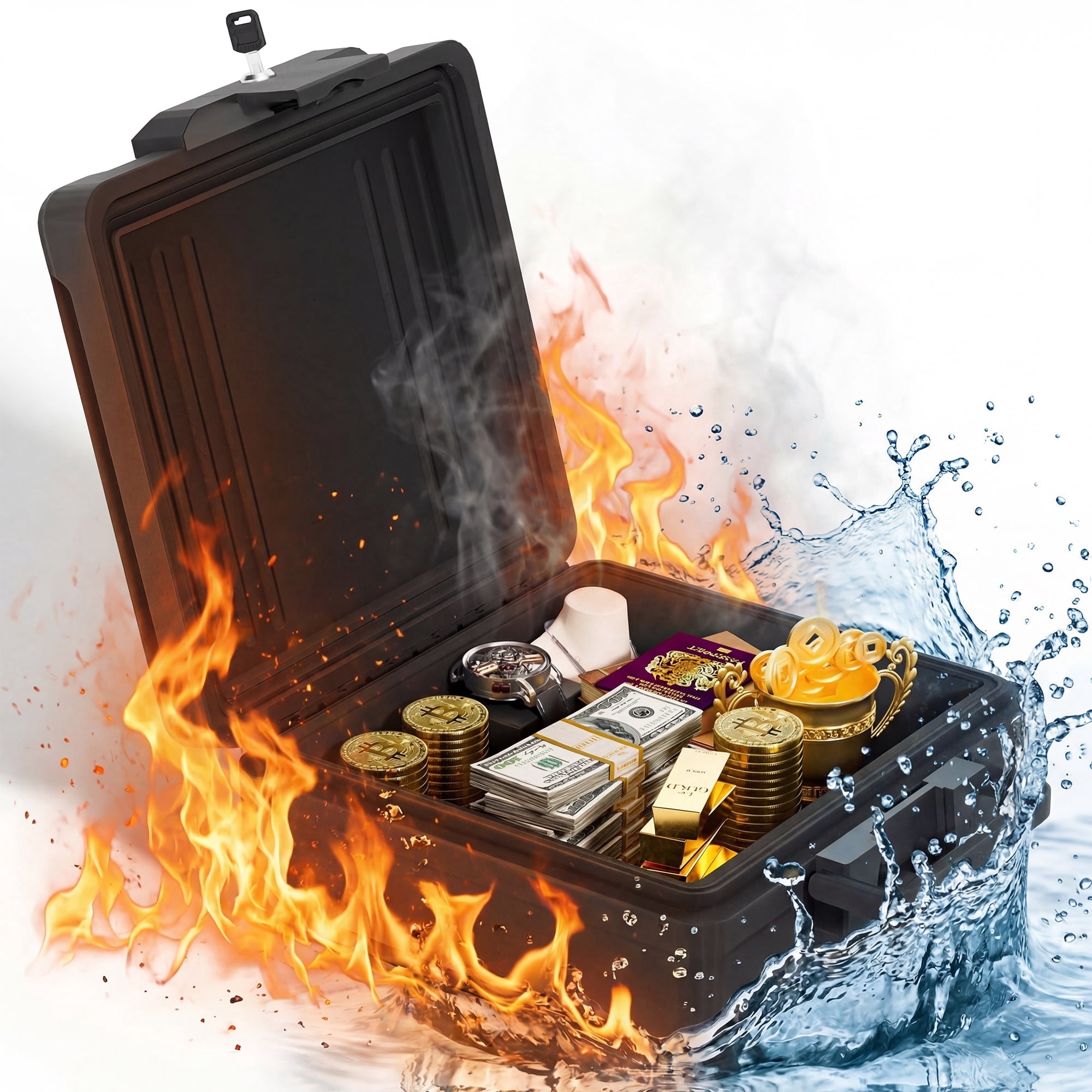 MUTAK Fire-Resistant Box Safe and Water-Resistant Safe with Key Lock, 10.5 Cu. ft., Black