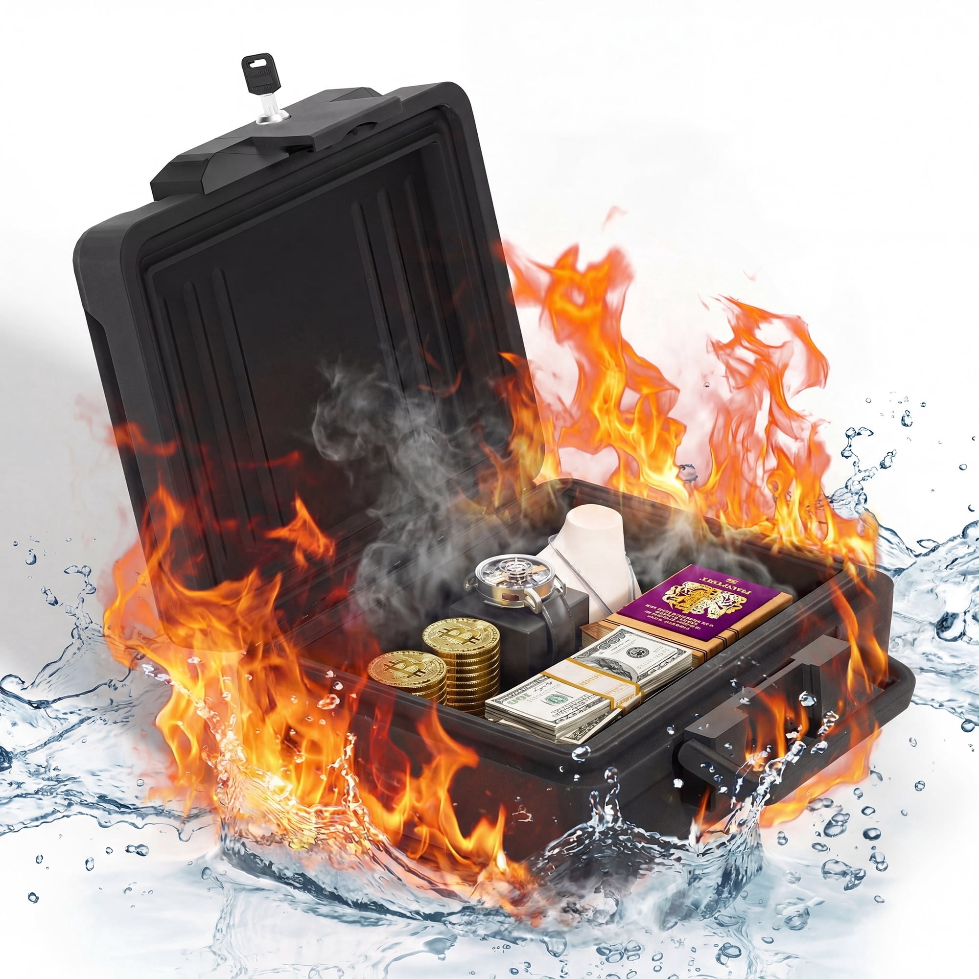 MUTAK Fire-Resistant Box Safe and Water-Resistant Safe with Key Lock, 6.2 Cu. ft., Black