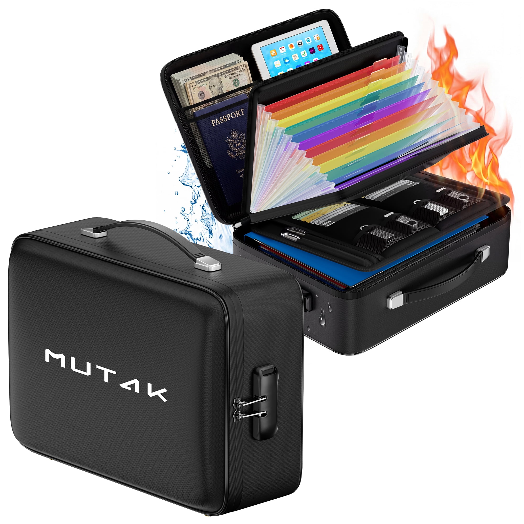 MUTAK Fireproof Document Box, Hard Case Fireproof Box with Lock ...
