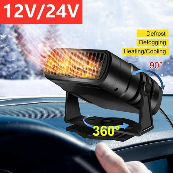 12V / 24V Car Heater, Upgrade Fast Heating Defrost Defogger 2 in1 Fast Heating and Cooling Fan Car Heater Windshield Defogger Winter Electronic Demister with Plugs Into Cigarette Lighter