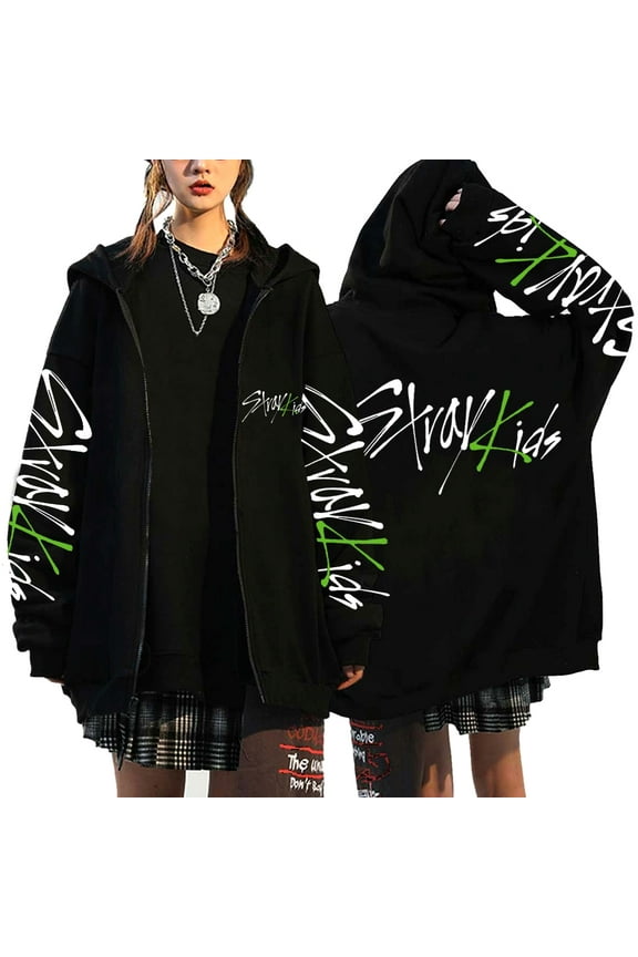 MUTOJIYO Women's Y2K Zip Up Hoodie Kpop Stray Kids Merch MANIAC Casual Cardigan Pullover Top Hooded Sweatshirt E-Girl 90s Streetwear Jacket Coat