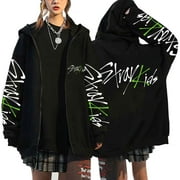 MUTOJIYO Women's Y2K Zip Up Hoodie Kpop Stray Kids Merch MANIAC Casual Cardigan Pullover Top Hooded Sweatshirt E-Girl 90s Streetwear Jacket Coat