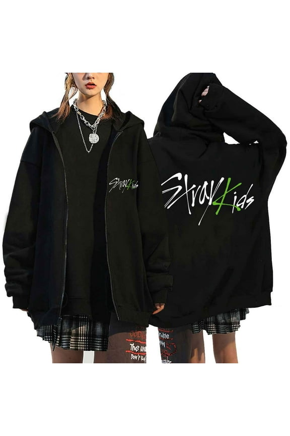 MUTOJIYO Women's Y2K Zip Up Hoodie Kpop Stray Kids Merch MANIAC Casual Cardigan Pullover Top Hooded Sweatshirt E-Girl 90s Streetwear Jacket Coat