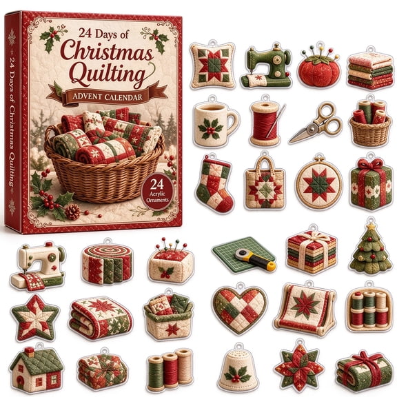 2D Acrylic MUTRAIN 24 Pcs Quilting Advent Calendar, 2026 Christmas 2D Acrylic Ornaments, Holiday Countdown for Sewing Lovers, Xmas Tree Decor Gift
