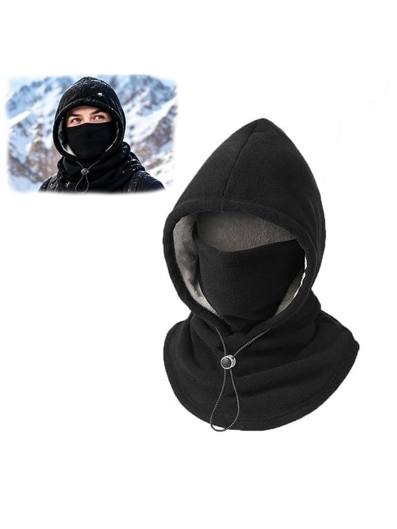 3-in-1 Cold Weather Mask, Plush Black Fleece Balaclava and Neck Warmer, Thermal Headgear, for Men, Skiing Cycling Outdoor Winter