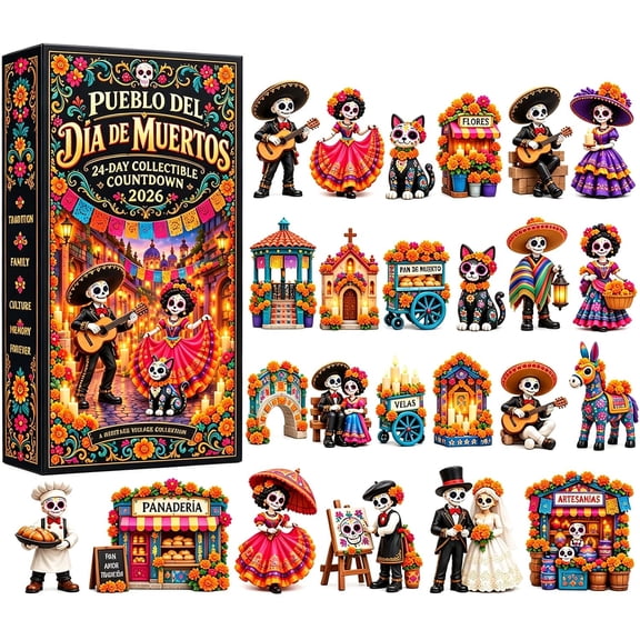 MUTRAIN Day of the Dead Countdown Calendar 2026, 24 Painted Acrylic Figures Multicolor, Cultural Village Keepsake, for Collectors, Tabletop Display