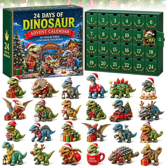 MUTRAIN Dinosaur Countdown Calendar 2026, Flat Acrylic Prehistoric Figurines Multicolor, Hanging Ornament, for Dino Fans, Christmas Tree Decor