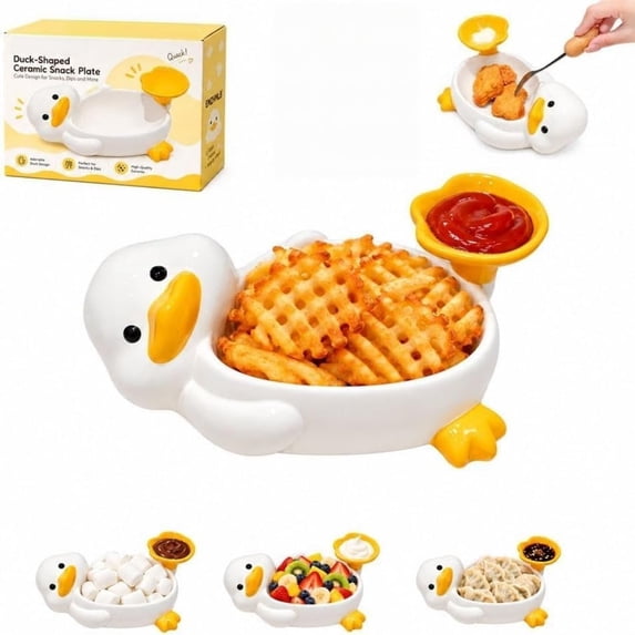 MUTRAIN Duck Snack Plate, Multicolor Ceramic Built In Dip Cup, Animal ...