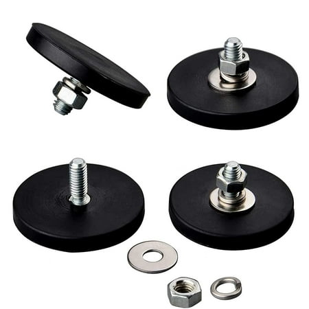 MUTUACTOR 4Pack Rubber Coated Neodymium Magnets, Strong 24LB M6 Male Thread Stud, Anti-Scratch Mounting Magnets with Stud for Mounting led Lighting, Fixtures, Holding Tools and Organiazation