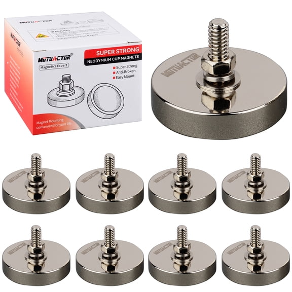 MUTUACTOR Heavy Duty Magnets,8PCS Super Strong Neodymium Rare Earth Magnets,185lbs Anti-Broken Magnetic Mount Round Magnets 1/4-20 Male Threaded for LED Lighting Camera Mount Tools Bracket