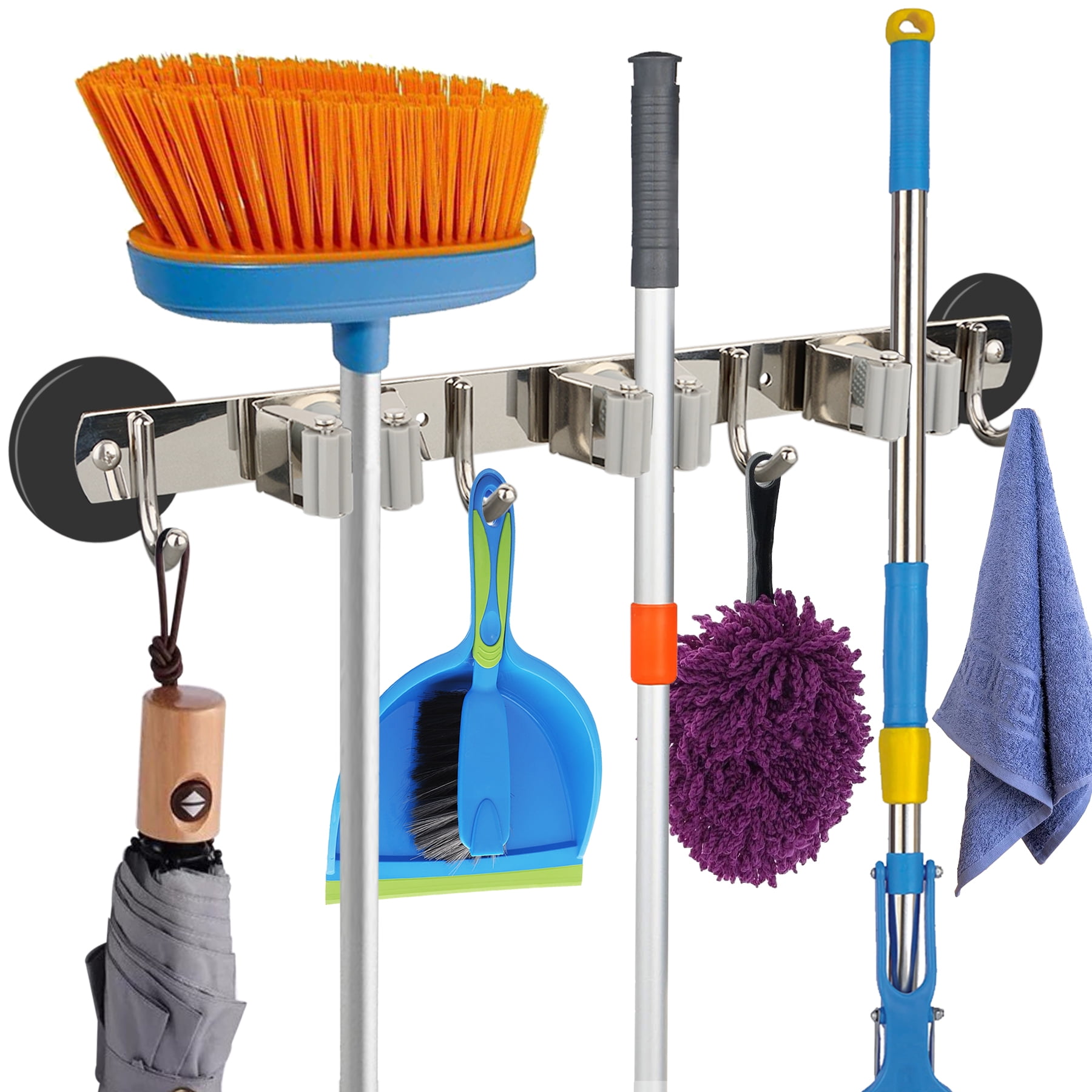 MUTUACTOR Magnetic Broom Holder Non slip Heavy Duty Broom and Mop Hanger Metal Tool Holder 3 Racks and 4 Hooks for Laundry Garage Kitchen Factories Workshops Organization and Storage 1 Set Walmart