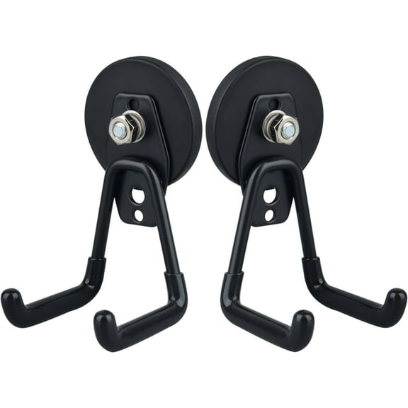 MUTUACTOR Strong Garage Magnetic Hooks, 2 Pack Heavy Duty Storage Utility Magnet Hooks with Anti-Slip Coating for Indoor & Outdoor Hanging (Black)