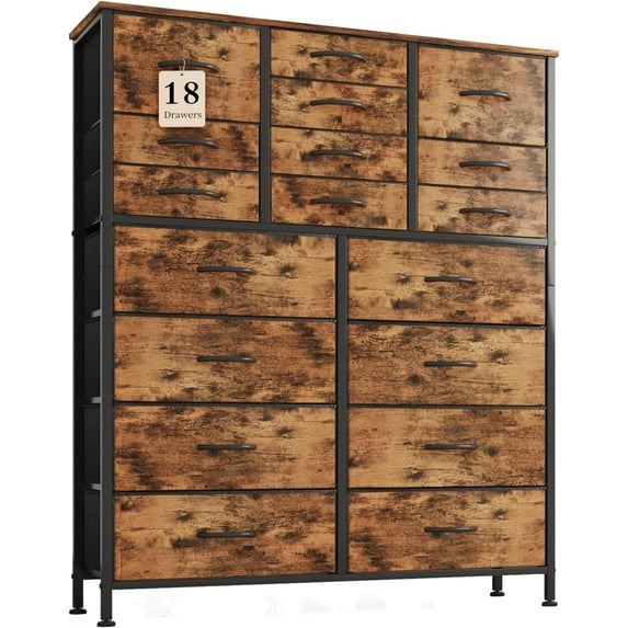 MUTUN Tall Dresser for Bedroom, Fabric Dresser Storage Tower with 18 Drawers, Chest of Drawers Organizer Unit, Storage Cabinet, Hallway, Closets, Steel Frame, Rustic Brown