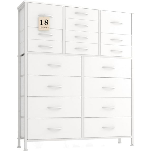MUTUN Tall Dresser for Bedroom, Fabric Dresser Storage Tower with 18 Drawers, Chest of Drawers Organizer Unit, Storage Cabinet, Hallway, Closets, Steel Frame, White